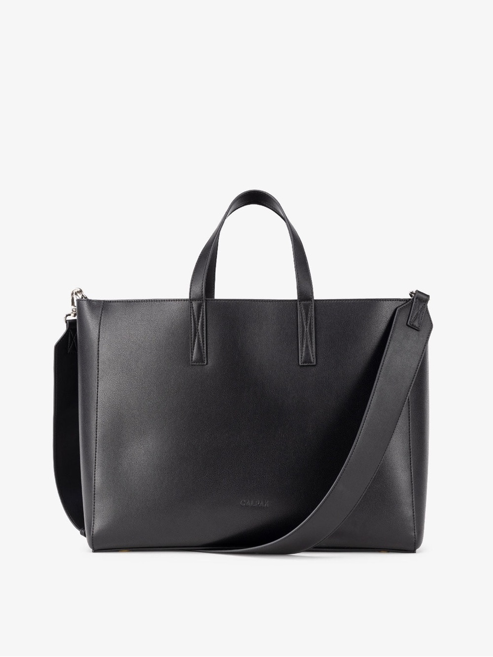 Black CALPAK haven laptop tote Leather Structured Tote with Crossbody Strap